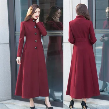 Новинка зимы 2022, модное пальто со стоячим воротником, женское длинное утолщенное шерстяное пальто в стиле ретро