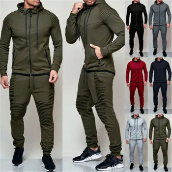 2022 Мужской спортивный костюм, комплект из 2 предметов, повседневная куртка + брюки, спортивный тренажер для бега, однотонный хлопковый костюм, одежда для бега, мужской спортивный костюм