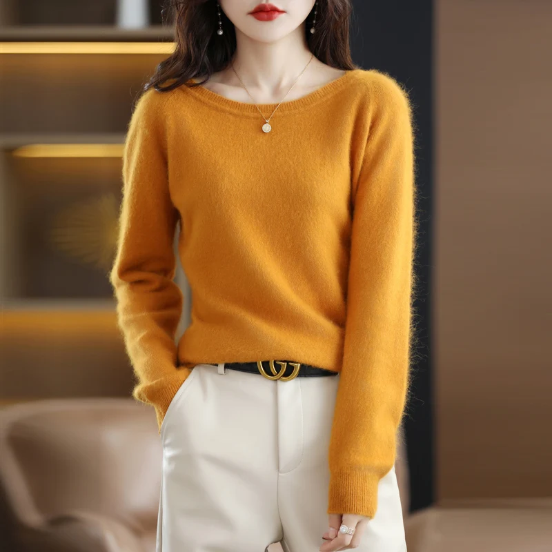 Женский свитер из шерсти норки, пуловер с круглым вырезом, осенне-зимнее вязание, свободный низ, новинка 2022 года, универсальная корейская версия 2