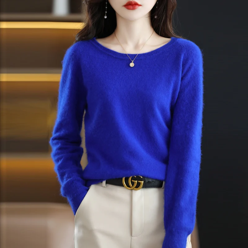 Женский свитер из шерсти норки, пуловер с круглым вырезом, осенне-зимнее вязание, свободный низ, новинка 2022 года, универсальная корейская версия 3