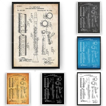 Кларнет 1894, патент, настенный художественный плакат, чертеж учителя музыки, подарки
