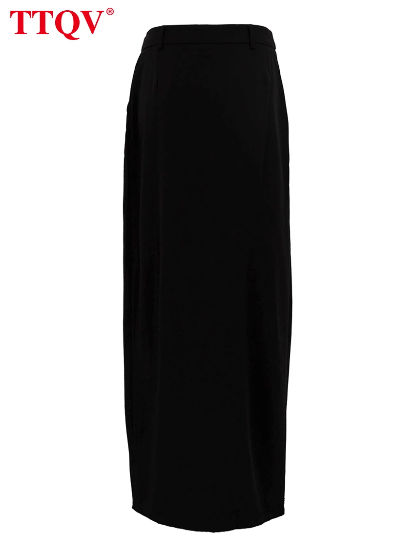 TTQV Модные Черные Узкие Юбки для женщин 2023, Повседневные юбки с прямым разрезом до пола, Элегантная однотонная женская юбка с высокой талией 4