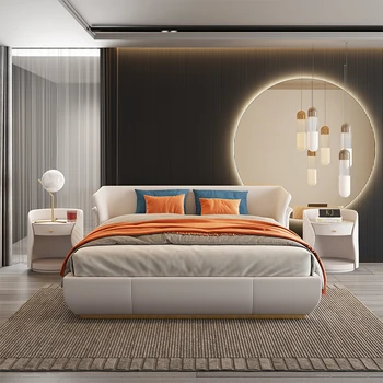 Китайская Двуспальная кровать в современном простом стиле, Деревянная Роскошная Дизайнерская квартира, Дизайнерская кровать, Стабильное Внутреннее убранство с подсветкой для подростков