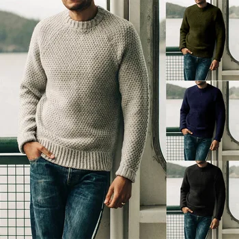 2023 Мужской однотонный повседневный пуловер с круглым вырезом, вязаный свитер для мужчин