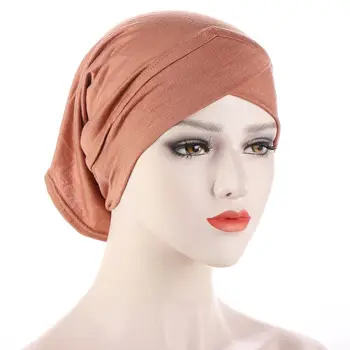 Религиозный головной платок из полиэстера, головной убор с перекрещенным лбом, Женская кепка, Внутренний Хиджаб, Мусульманский Хиджаб, однотонная кепка