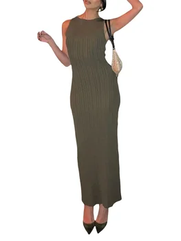 Женское вязаное крючком облегающее платье без рукавов, приталенного силуэта, длинное облегающее платье-карандаш, клубная одежда для вечеринок, пляжное платье-накидка