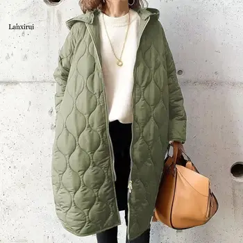 Осенне-зимнее пальто, женская Повседневная уличная куртка Оверсайз, теплая верхняя одежда с длинным рукавом, Стеганая парка, Пуховики с хлопковой подкладкой
