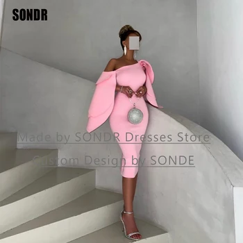 SONDR, Розовые Короткие вечерние платья для выпускного вечера, многоуровневая эластичная ткань, Клубные вечерние платья Dubia, Вечернее платье, Платье