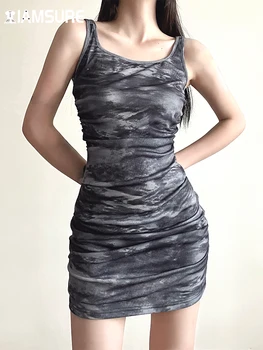 Облегающее платье IAMSURE с принтом Tie Dye, Сексуальные базовые мини-платья без рукавов для женщин, летняя модная женская уличная одежда 2023 г.