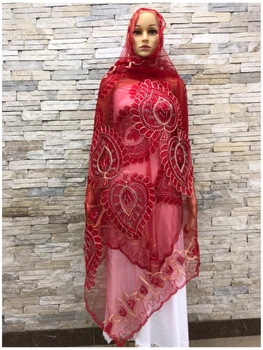 Новый африканский женский шарф, мусульманский женский шарф 220*120 см, сетчатый шарф большого размера для шалей HB012