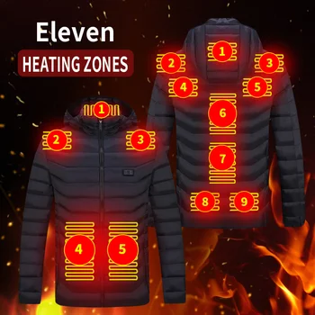 Мужские зимние куртки с двойным переключателем, 11 зон, USB-обогреватели, Умный термостат, Одежда с подогревом, Теплые куртки