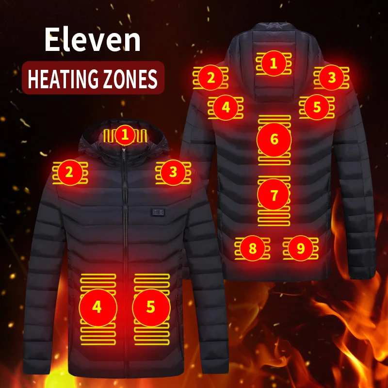 Мужские зимние куртки с двойным переключателем, 11 зон, USB-обогреватели, Умный термостат, Одежда с подогревом, Теплые куртки 0